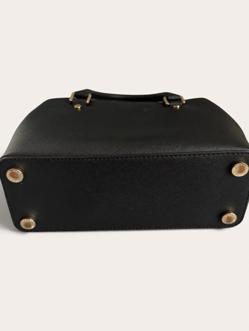 Michael Kors Small Saffiano Leather Top Handle Satchel Crossbody Bag Black Gold